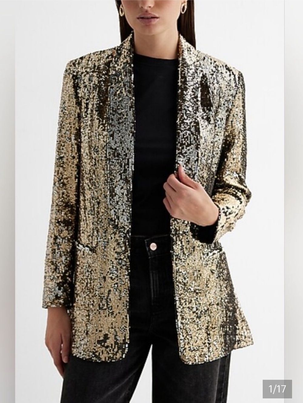 NWT EXPRESS: Classic Peak Gold Lapel Sequin Blazer